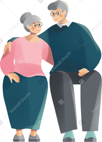 elderly woman and elderly man sitting together PNG、SVG