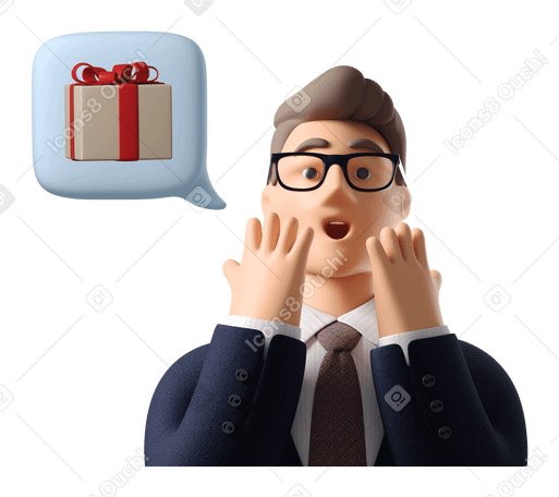 3D Businessman getting a surprise gift PNG, SVG