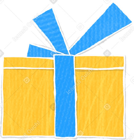 yellow gift box with blue bow Illustration in PNG, SVG