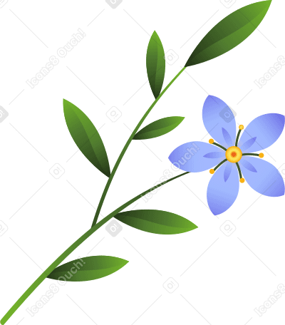 una pequeña flor azul en una ramita PNG, SVG