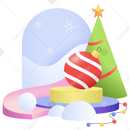 Рождество и новый год с елкой и украшениями в PNG, SVG