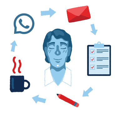 Man thinking about his workflow PNG, SVG