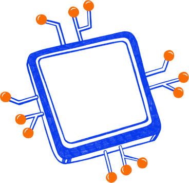 blue chip with orange circuits PNG, SVG
