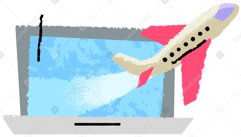 Aeroplane flying from laptop PNG, SVG