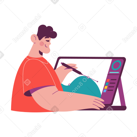 Man drawing on tablet PNG, SVG