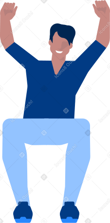 smiling man is sitting with his hands raised up PNG, SVG