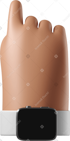3D Back view of a tanned skin hand with smartwatch turned off pointing up PNG, SVG