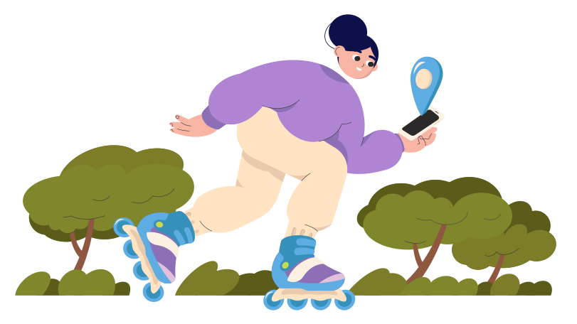 Woman rollerblading with phone Illustration in PNG, SVG