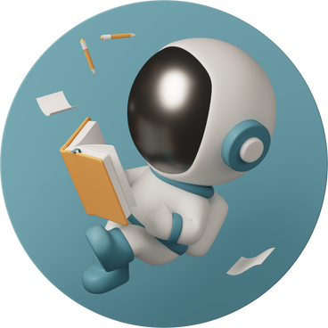 Cute astronaut with book flies in outer space PNG, SVG