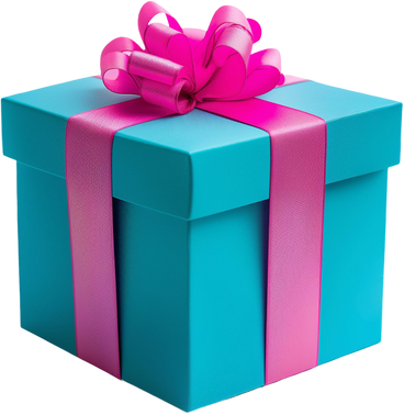 Синяя подарочная коробка с розовым бантом в PNG, SVG