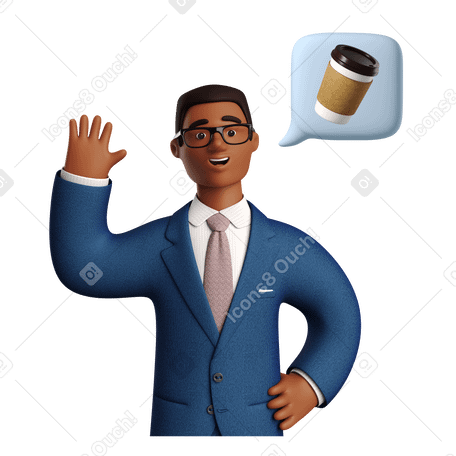 3D Businessman thinking about coffee Illustration in PNG, SVG