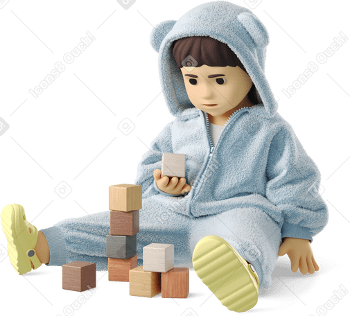 3D baby playing with blocks Illustration in PNG, SVG