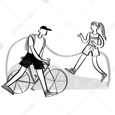 Черно-белые люди бегают и катаются на велосипедах на улице в PNG, SVG