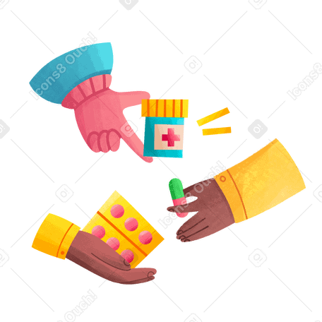 Hands with different medicines and pills PNG, SVG