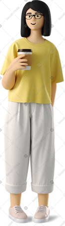 3D young woman standing with coffee PNG, SVG