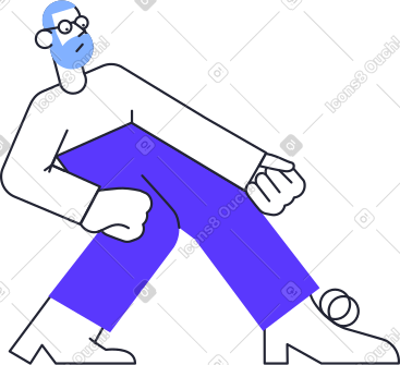 Bearded man in blue pants is pulling something PNG, SVG