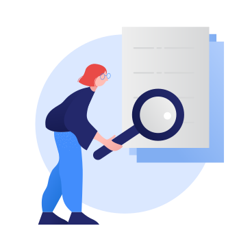 Woman with magnifying glass searching in document PNG, SVG