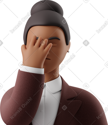 Close up of black businesswoman in brown suit facepalming PNG, SVG