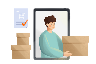 Young man delivering several boxes of goods from an online store PNG, SVG