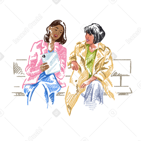 Woman showing things on tablet to her friend  PNG, SVG