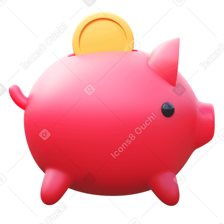 3D piggy bank with coin Illustration in PNG, SVG