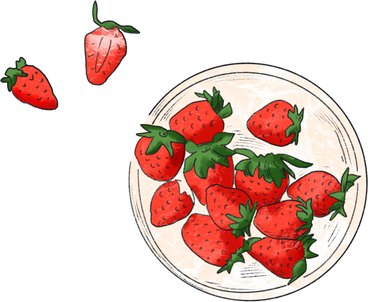 White plate with red strawberries PNG、SVG