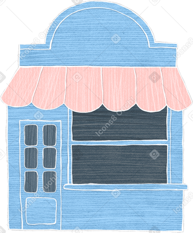 Negozio in legno blu con tettoia PNG, SVG
