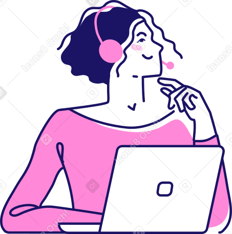 woman in a headphones holding a laptop Illustration in PNG, SVG