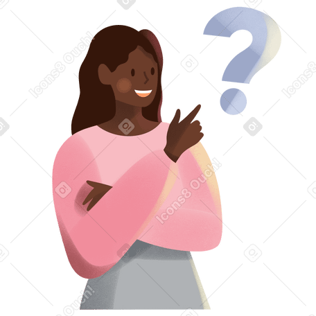 Young woman pointing to a question PNG, SVG