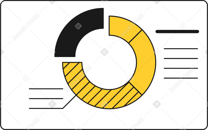 pie chart in three elements in window Illustration in PNG, SVG