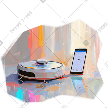 Oil painting of controlling robot vacuum cleaner via smartphone PNG, SVG