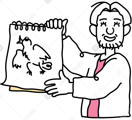 Man showing off his drawing PNG, SVG