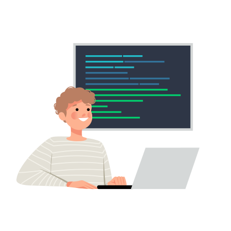 The programmer writes code at his laptop Illustration in PNG, SVG