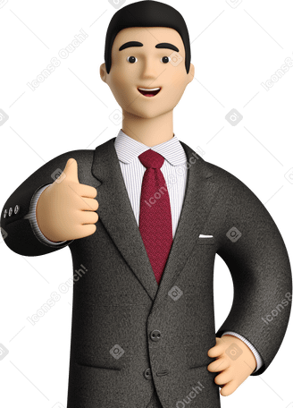 3D businessman in black suit giving thumbs up Illustration in PNG, SVG
