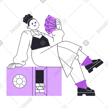 富有的女人坐在保险箱上 PNG, SVG