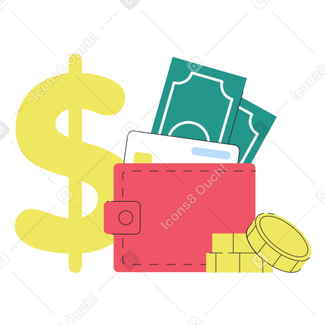 Долларовые купюры и кредитная карта в бумажнике в PNG, SVG