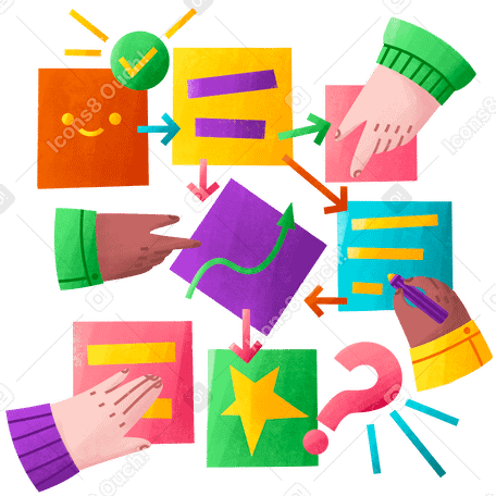 Project management with many hands Illustration in PNG, SVG