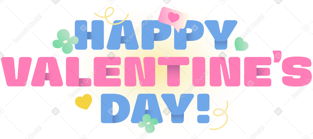 Lettering Happy Valentine's Day! with flowers and hearts text PNG, SVG