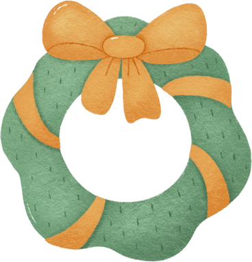 Green christmas wreath with yellow ribbon and big yellow bow в PNG, SVG