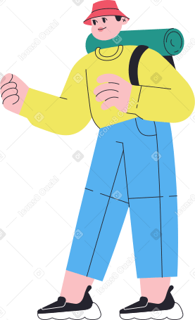 man with backpack standing and holding something PNG, SVG