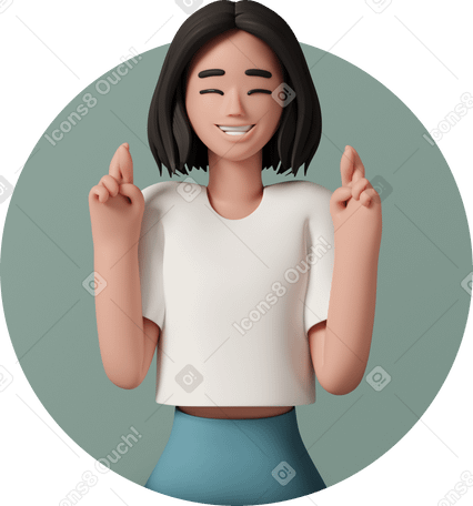 3D young woman crossing her fingers PNG, SVG