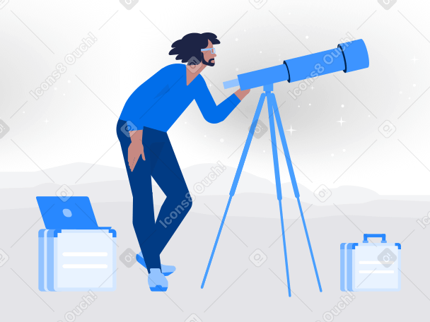 망원경으로 밤하늘을 연구하는 남자 PNG, SVG