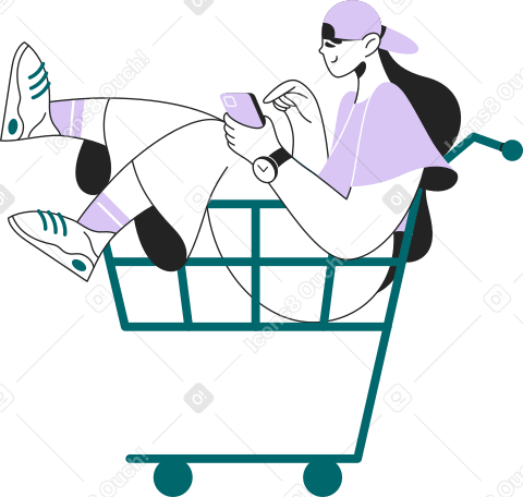 girl with a phone in a shopping cart Illustration in PNG, SVG