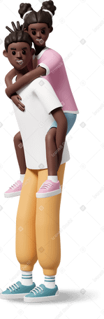3D adult carrying girl on his back Illustration in PNG, SVG
