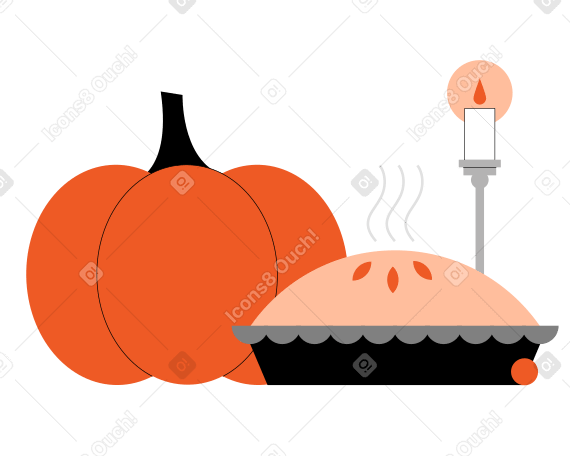 Thanksgiving dinner with pumpkin, pie and candle PNG, SVG