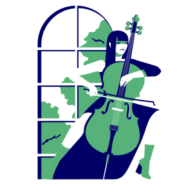 Woman at the window playing the cello PNG, SVG