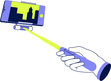 hand holding selfie stick with phone PNG, SVG