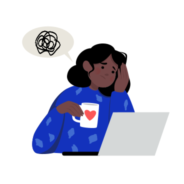 Tired girl sitting at her laptop PNG, SVG