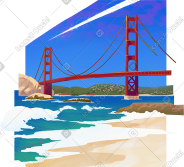 Sea coast with a bridge PNG, SVG