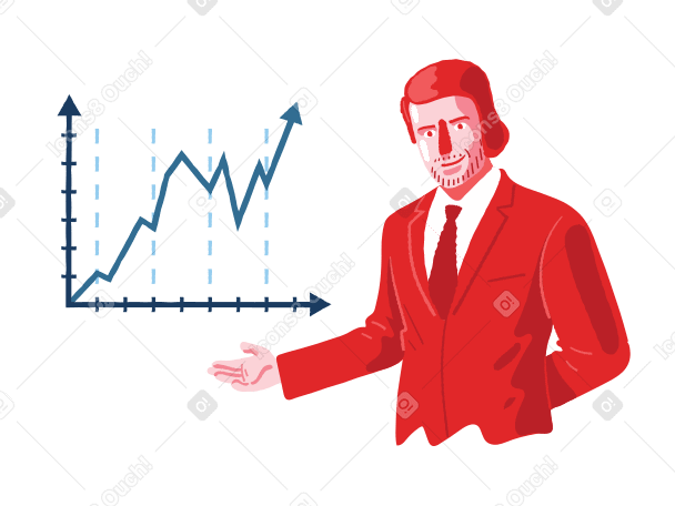 Businessman and project success graph Illustration in PNG, SVG